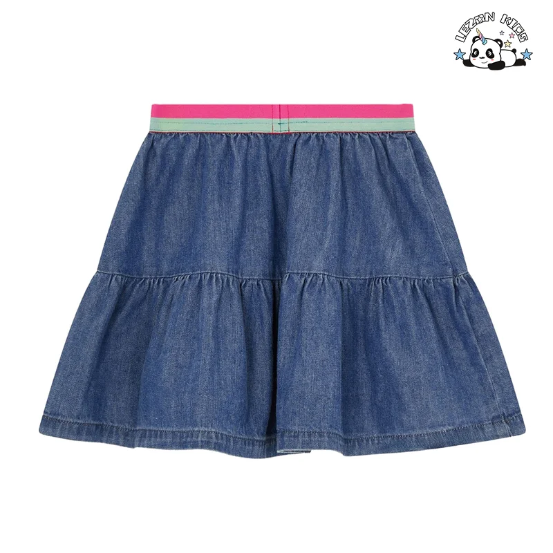 LEZONKIDS - Summer Girls Cool Denim Skirt Colorful Waistband Skirt for Girls